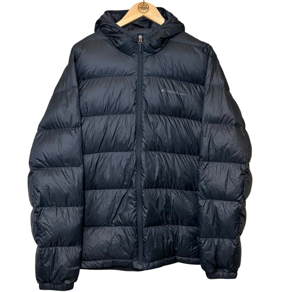 Eddie Bauer Wide Channel Hooded Jacket 650 Fill Goose Down Puffer Blue Men's XXL
